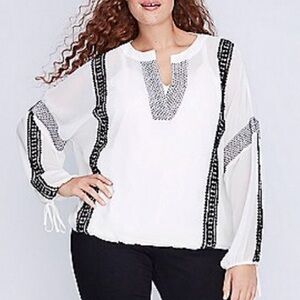 Lane Bryant Embroidered Artist Top Women Sheer Boho Peasant Blouse Plus 18/20 2X